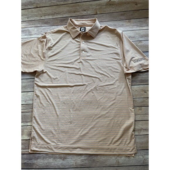 FootJoy FJ Golf Polo Shirt Men's Size L Short Sleeve PEACH STRIPES National - Picture 1 of 7